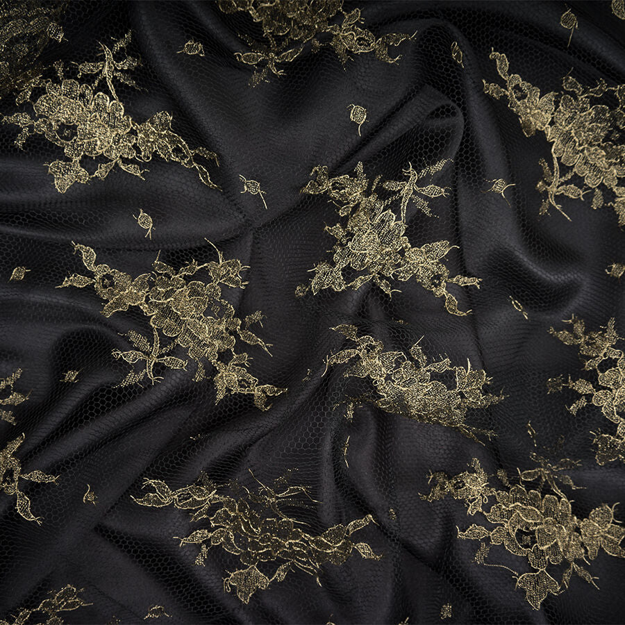 Dark Grey / Gold Metallic Chantilly Lace