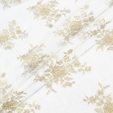 White/Gold Raschel Embroidered Tulle