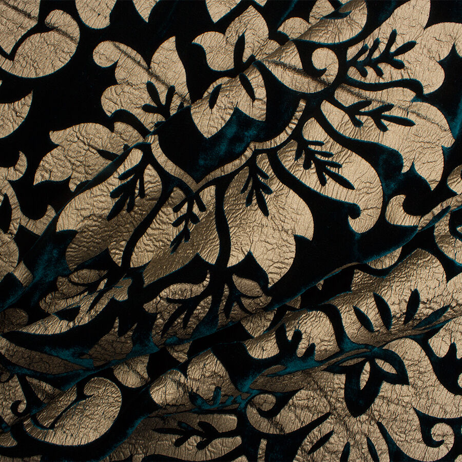 Gold Laminated Dark Teal Velvet