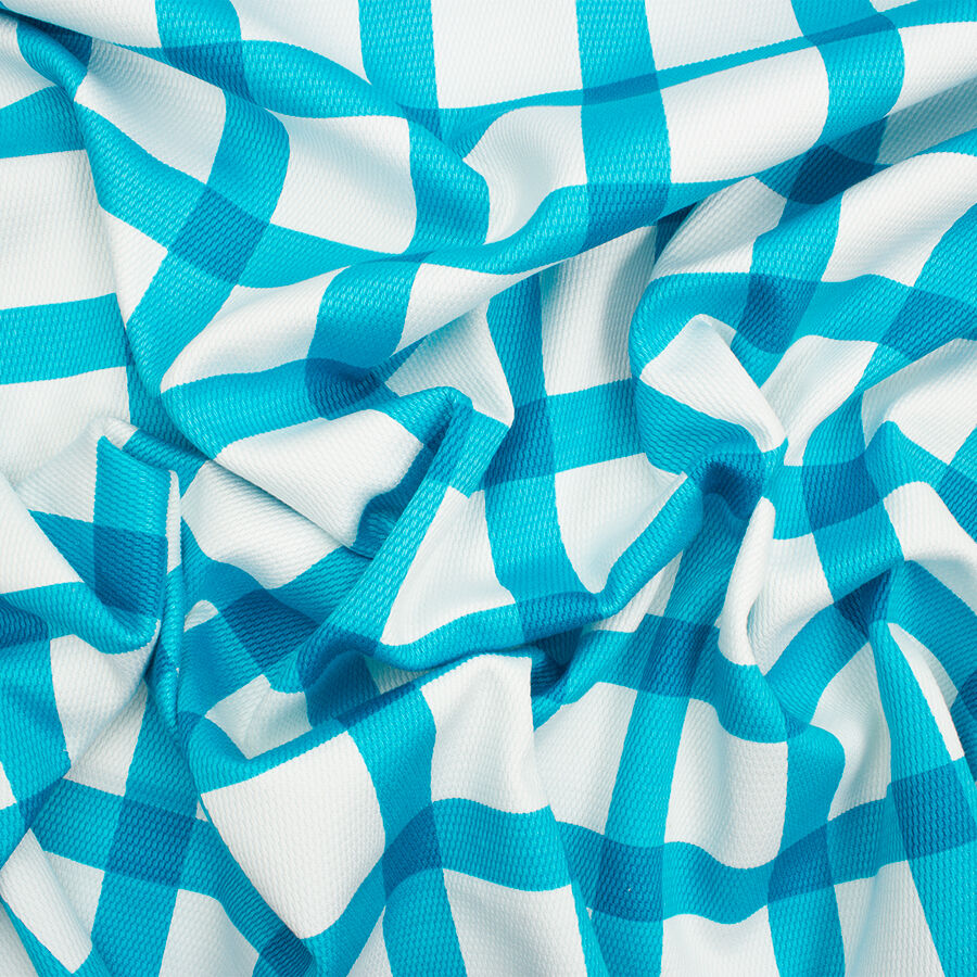 Turquoise & White Checkered Cotton Piqué