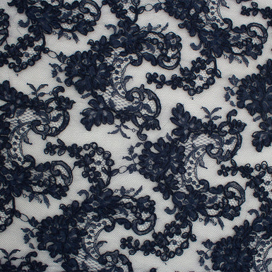 Midnight Blue Heavy Corded Cotton Lace