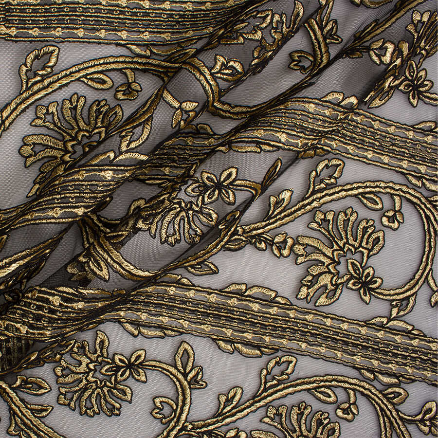 Black & Gold Embroidered Tulle