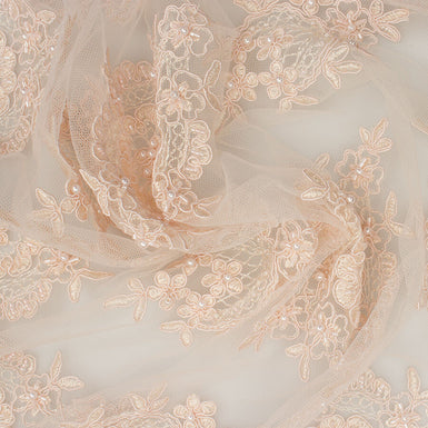 Soft Blush Floral Embroidered Tulle