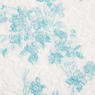 White & Blue Floral Blistered Cloqué