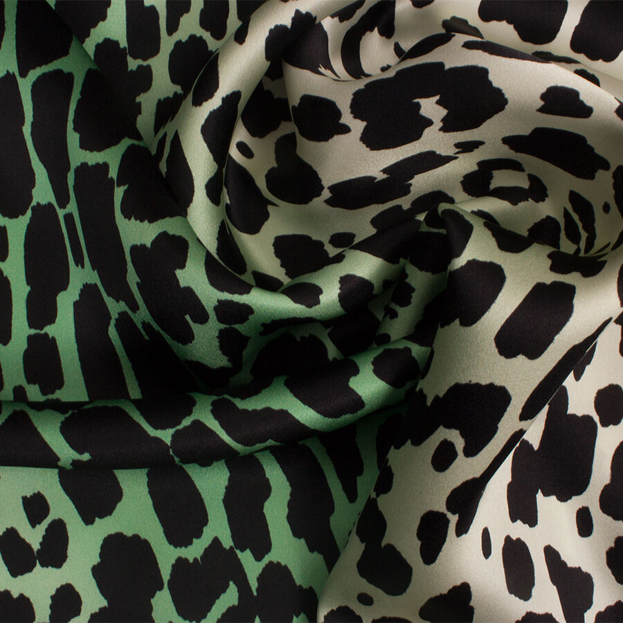 Green/White Animal Printed Silk Satin