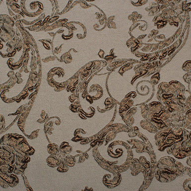 Khaki Metallic Floral Cloqué