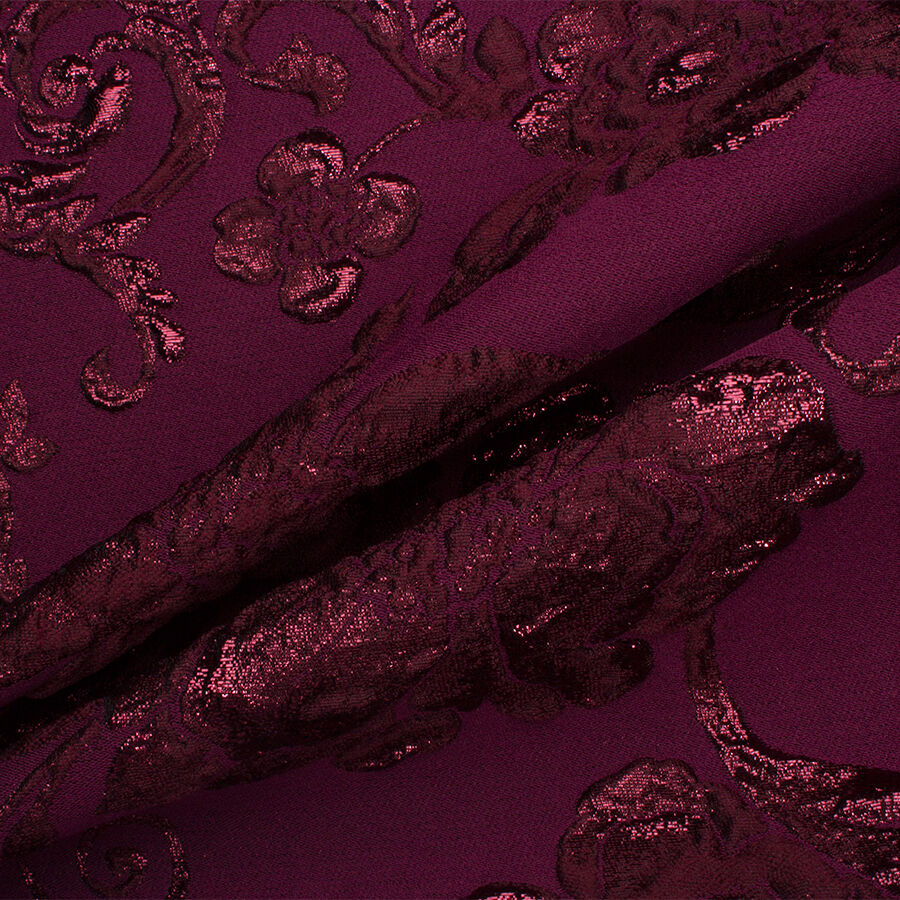 Bordeaux Floral Metallic Cloqué (A 1.85m Piece)