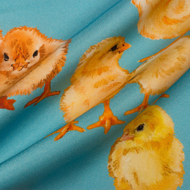 Baby Chicks Blue Printed Silk Twill (A 2m Piece)