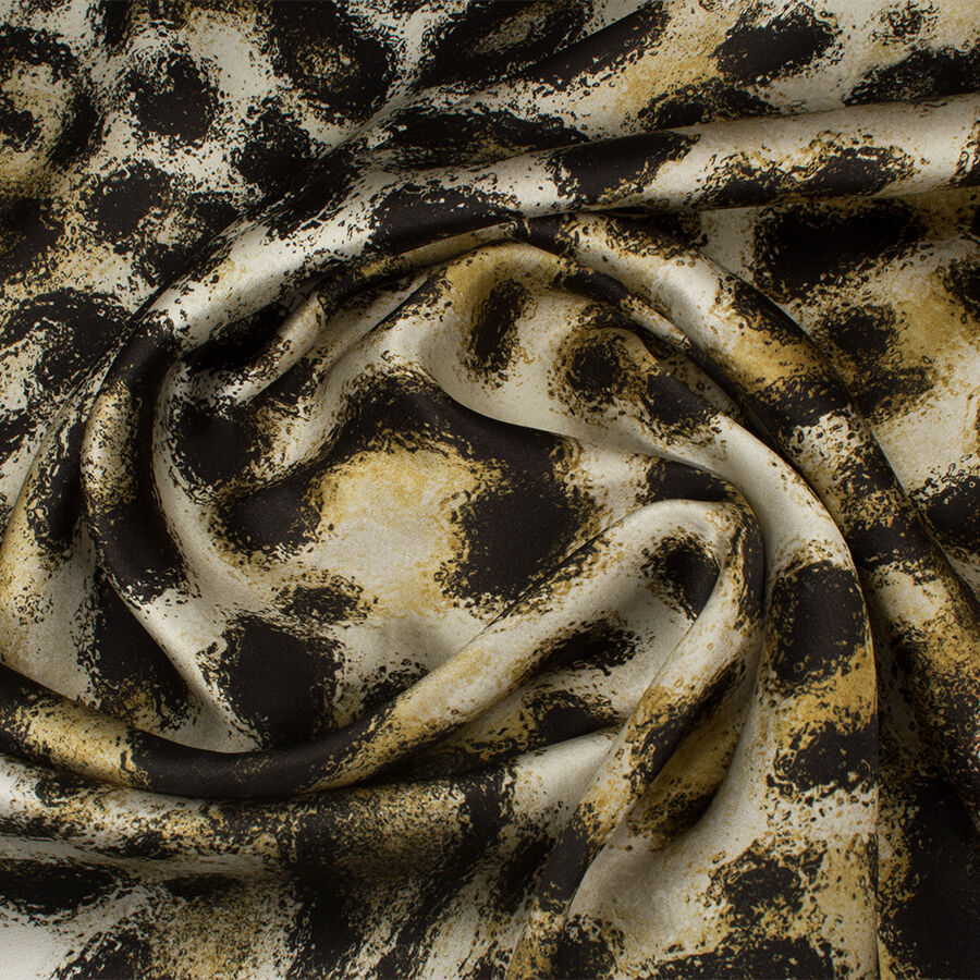 Khaki/Black 'Animal' Printed Silk Satin