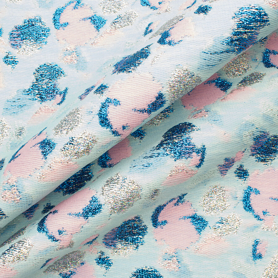 Baby Blue & Pink Metallic Brocade