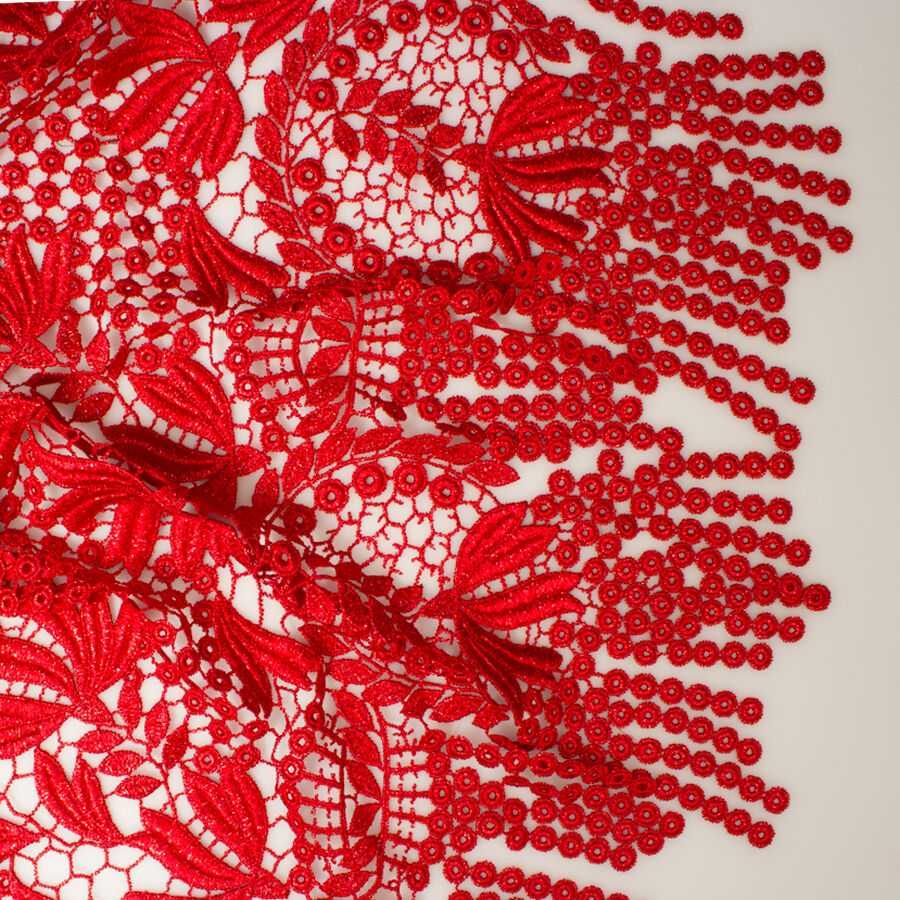 Red Metallic Guipure Lace