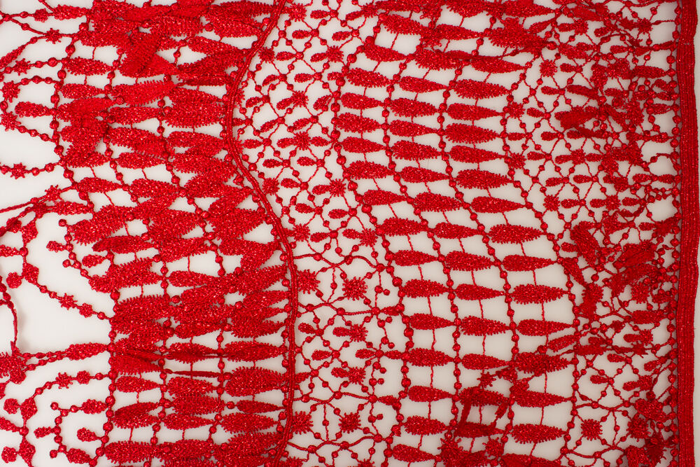 Red Metallic Guipure Lace