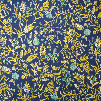 Blue & Green Floral Printed Blue Linen