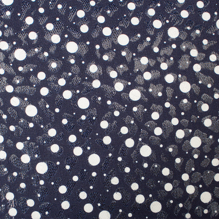 White Spotted Blue Metallic Silk Jacquard (A 1.75m Piece)