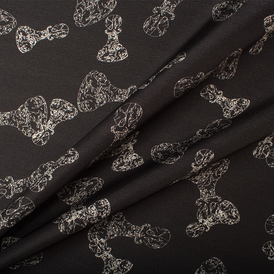 Monochrome Chess Printed Silk Twill (A 2.50m Piece)