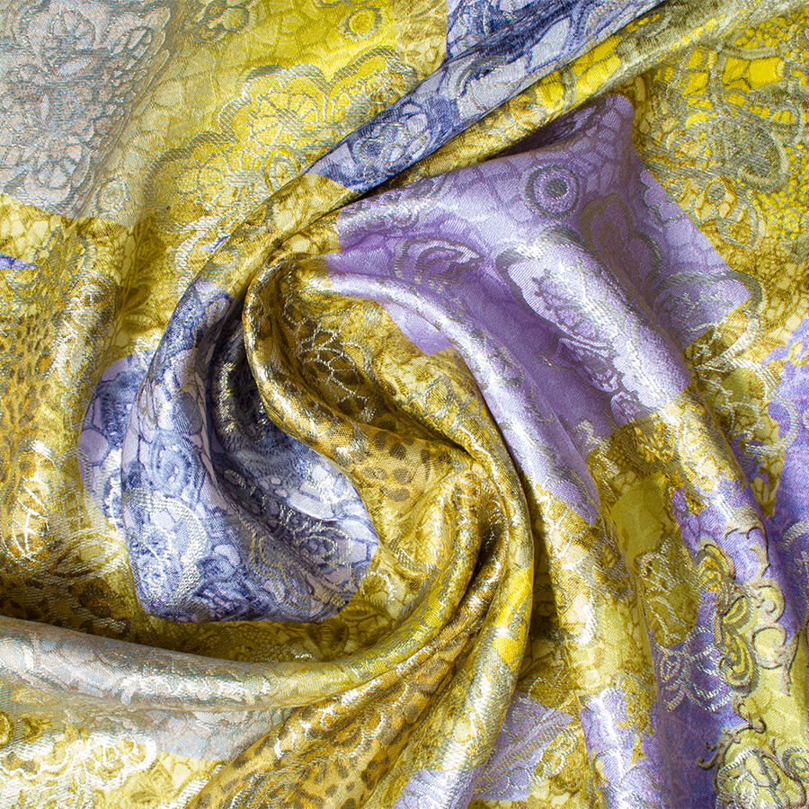 Purple & Yellow Floral Metallic Silk Cloqué