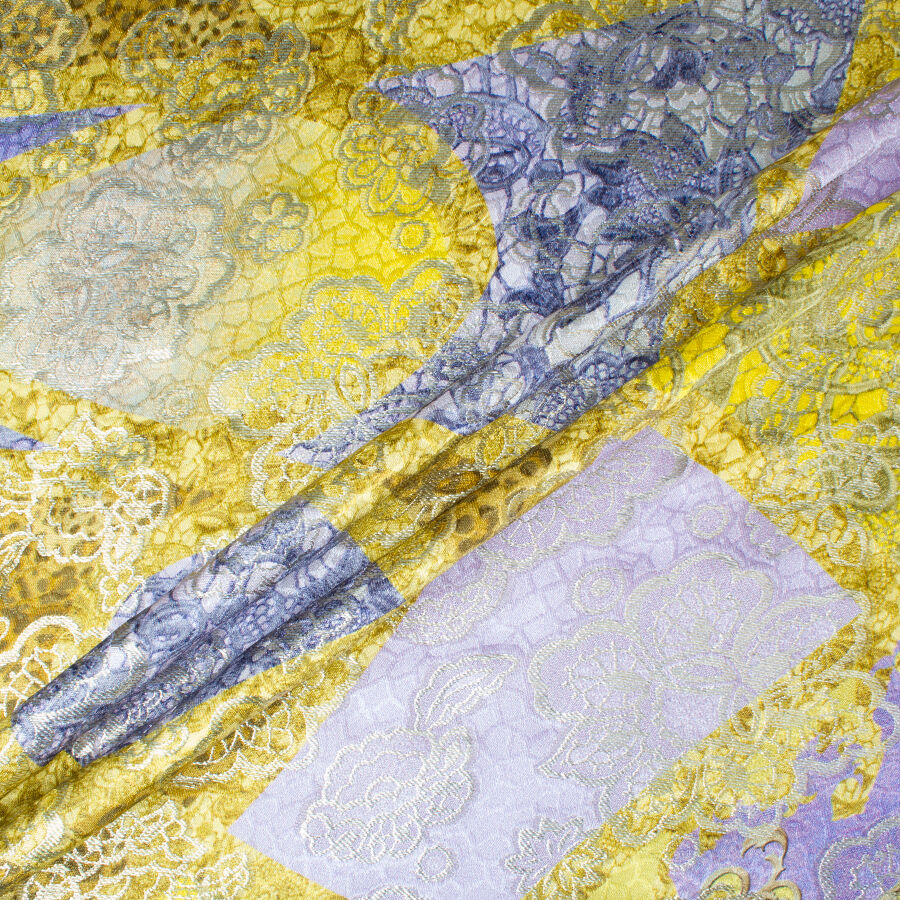 Purple & Yellow Floral Metallic Silk Cloqué