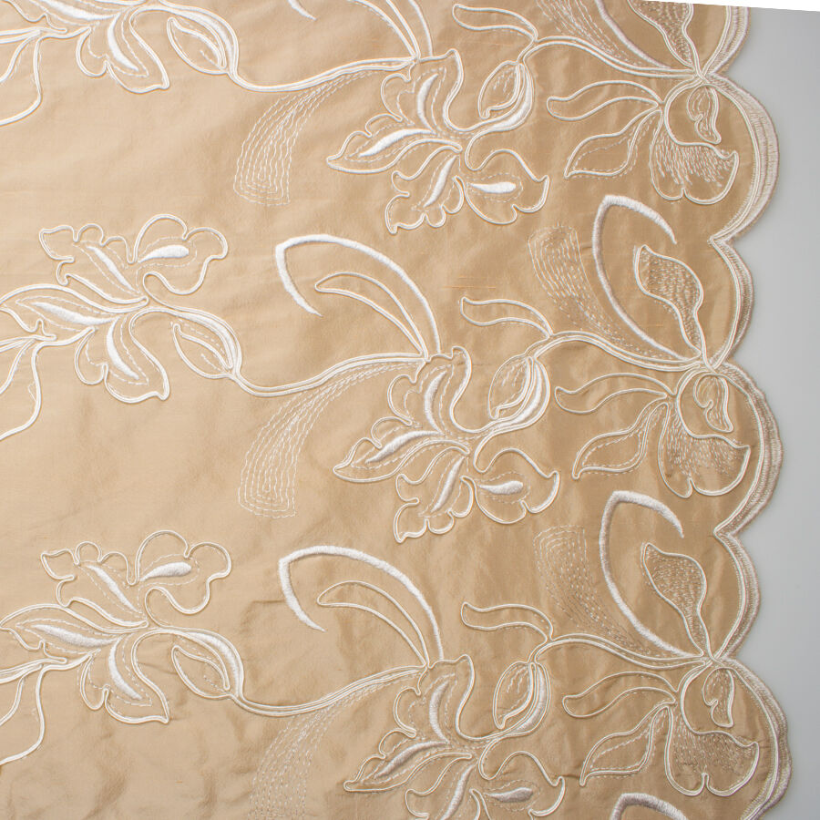 Beige Embroidered Silk Taffeta