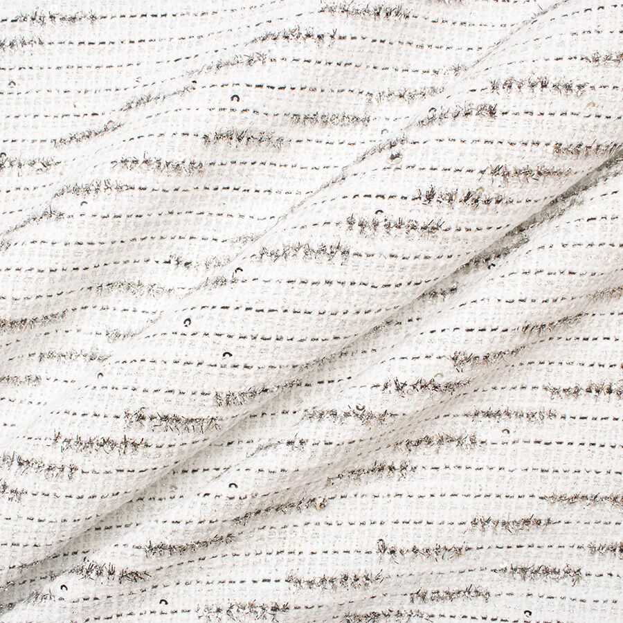 White Metallic Cotton Blend Bouclé