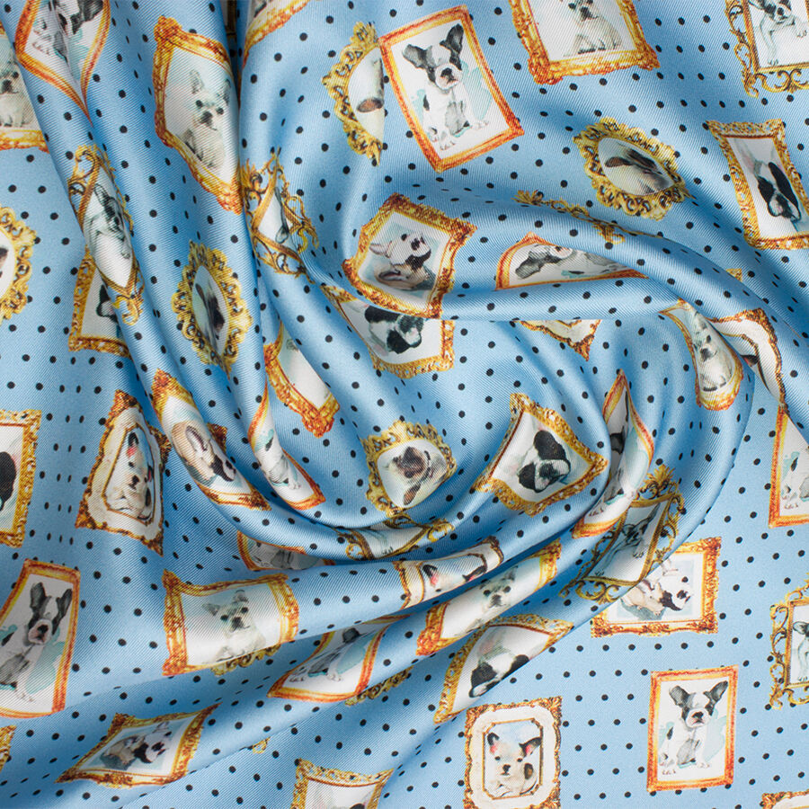 Sky Blue 'Framed Dogs' Printed Silk Twill