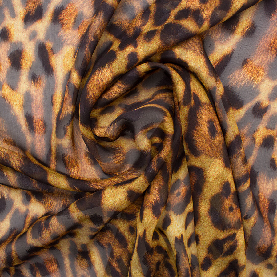 Beige & Brown Animal Printed Chiffon Jacquard