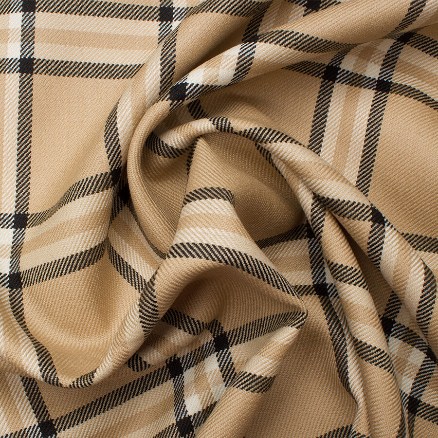 Beige & Black Pure Wool Tartan