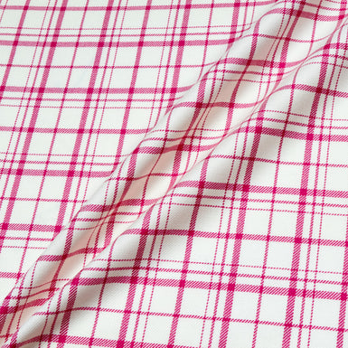 Fuchsia Pink & Off-White Pure Wool Tartan