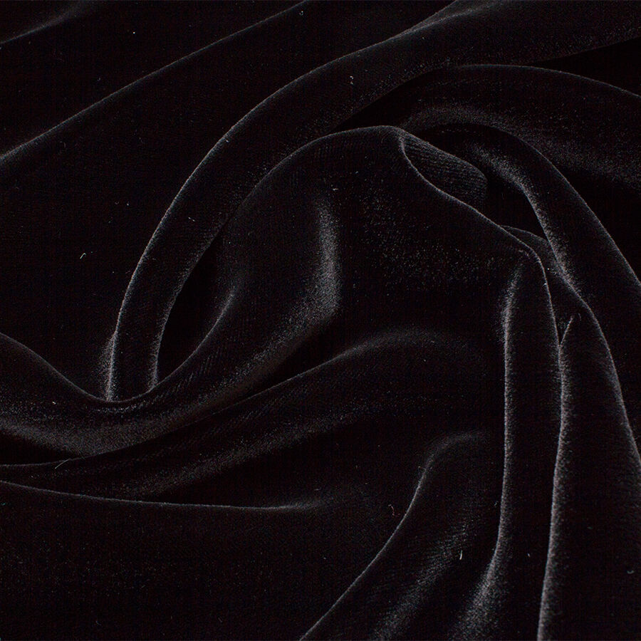 Plain Black Panne Viscose Blend Velvet