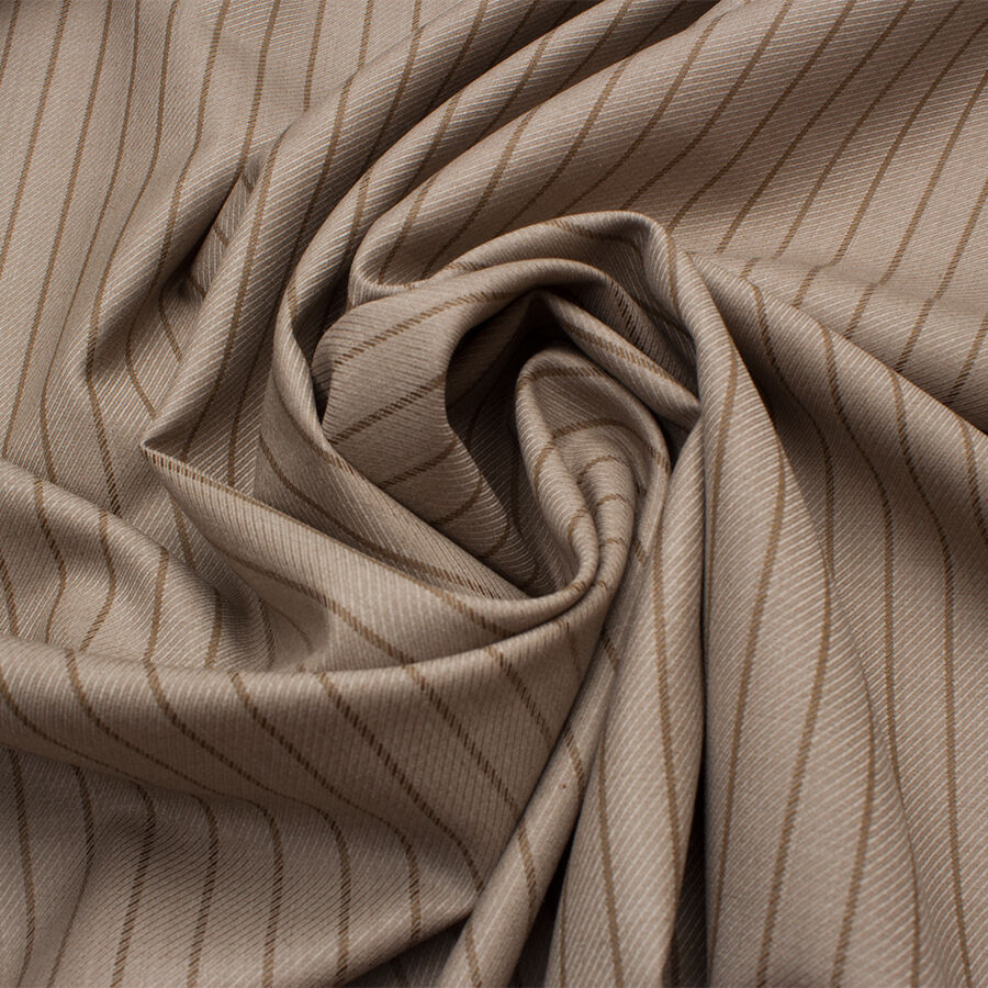 Beige Super 160s Pinstriped Wool Suiting