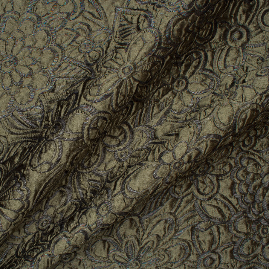 Khaki Green Large Floral Cloqué