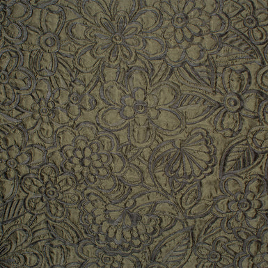 Khaki Green Large Floral Cloqué