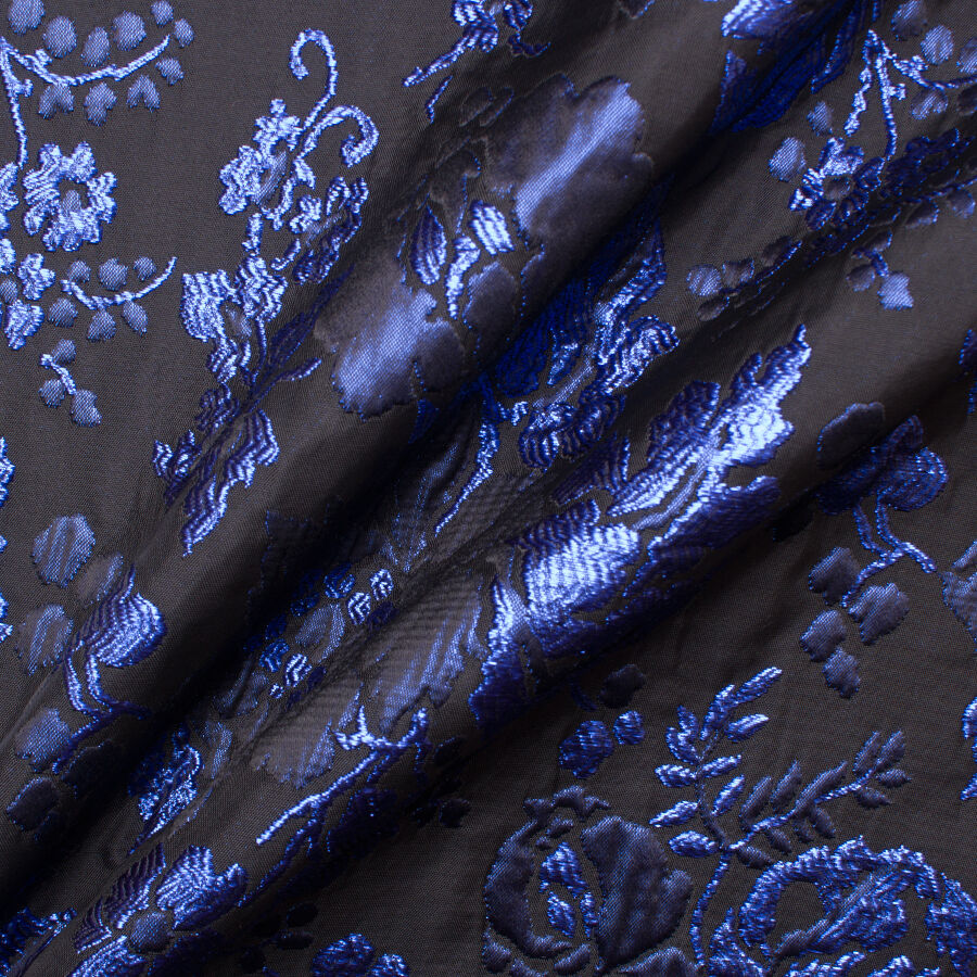 Electric Blue Metallic Floral Black Cloqué