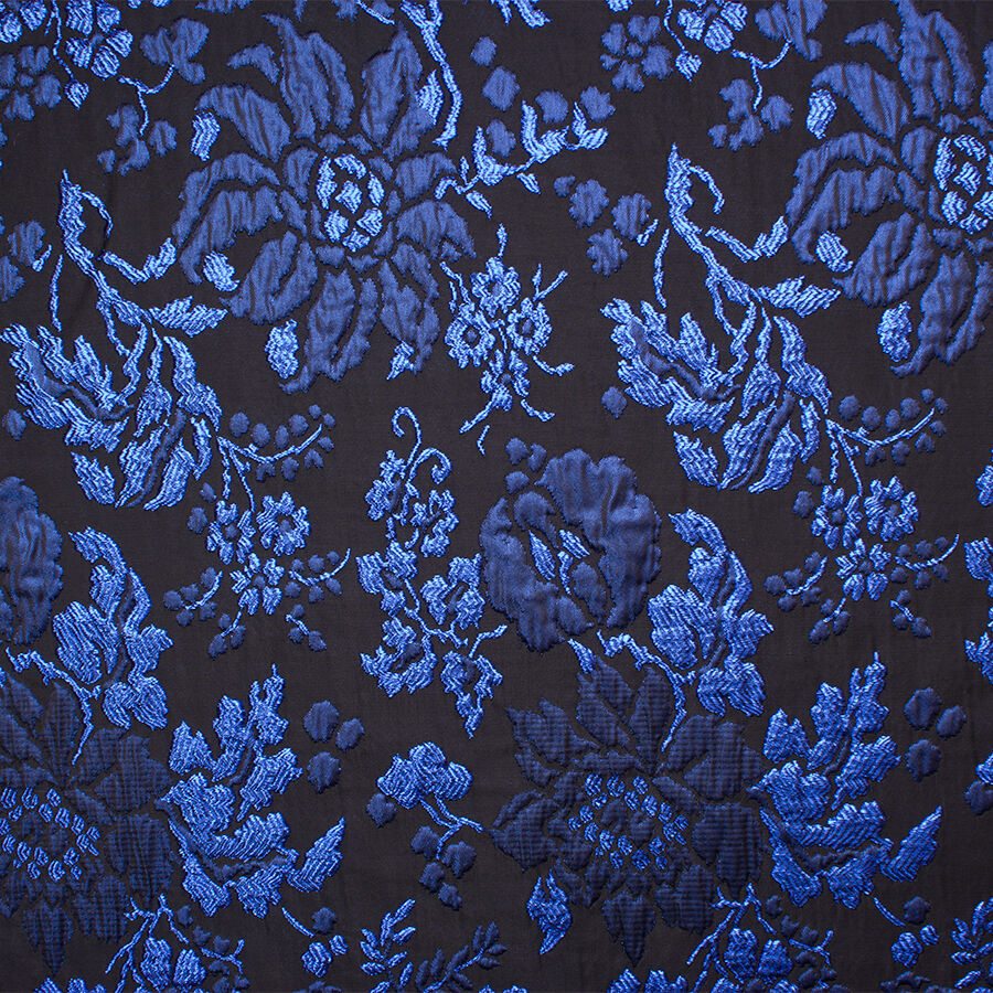 Electric Blue Metallic Floral Black Cloqué