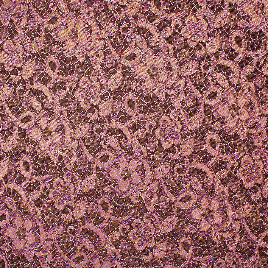 Metallic Pink & Brown Floral Lace Brocade (A 3.20m Piece)