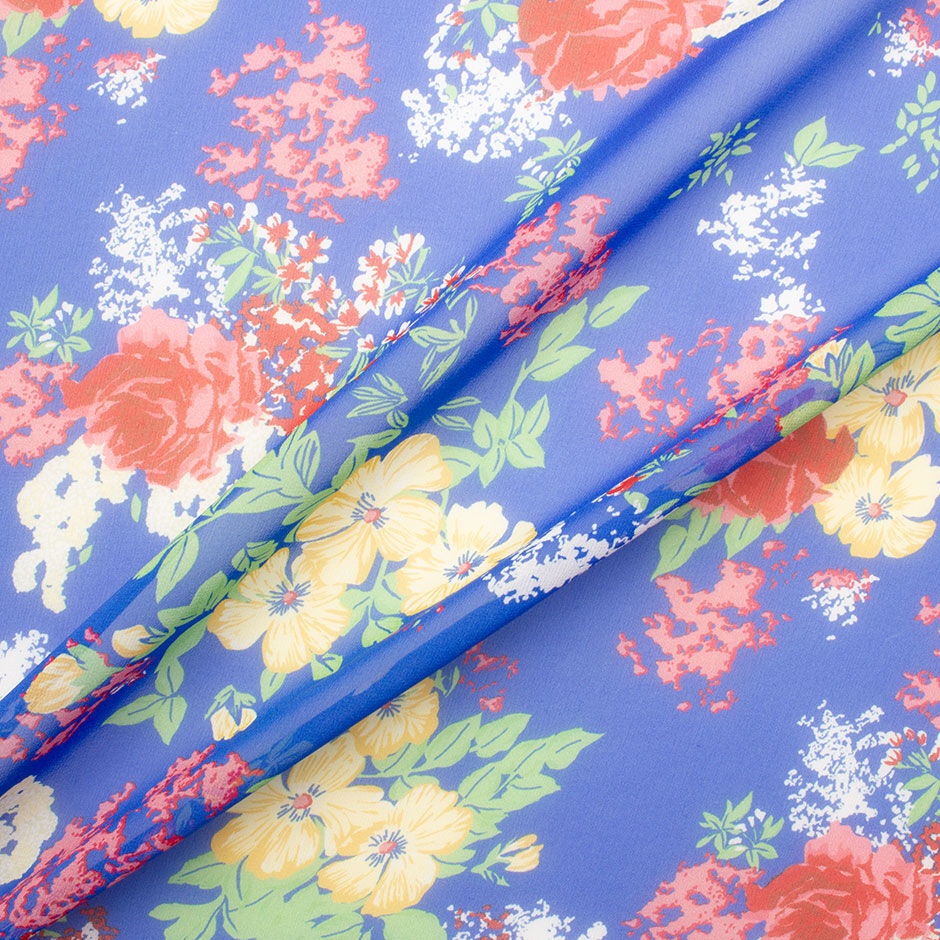 Bright Floral Printed Blue Silk Georgette (A 3.15m Piece)