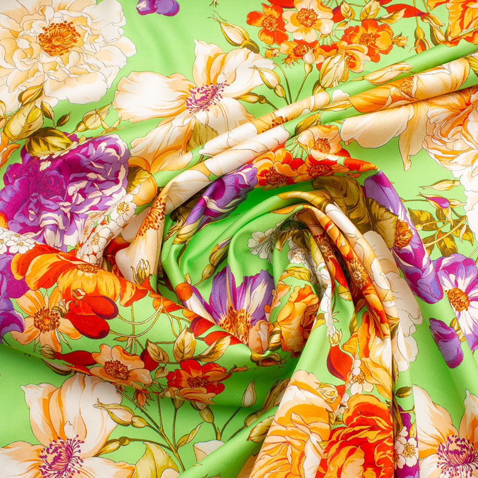 Bright Floral Printed Apple Green Luxury Cotton