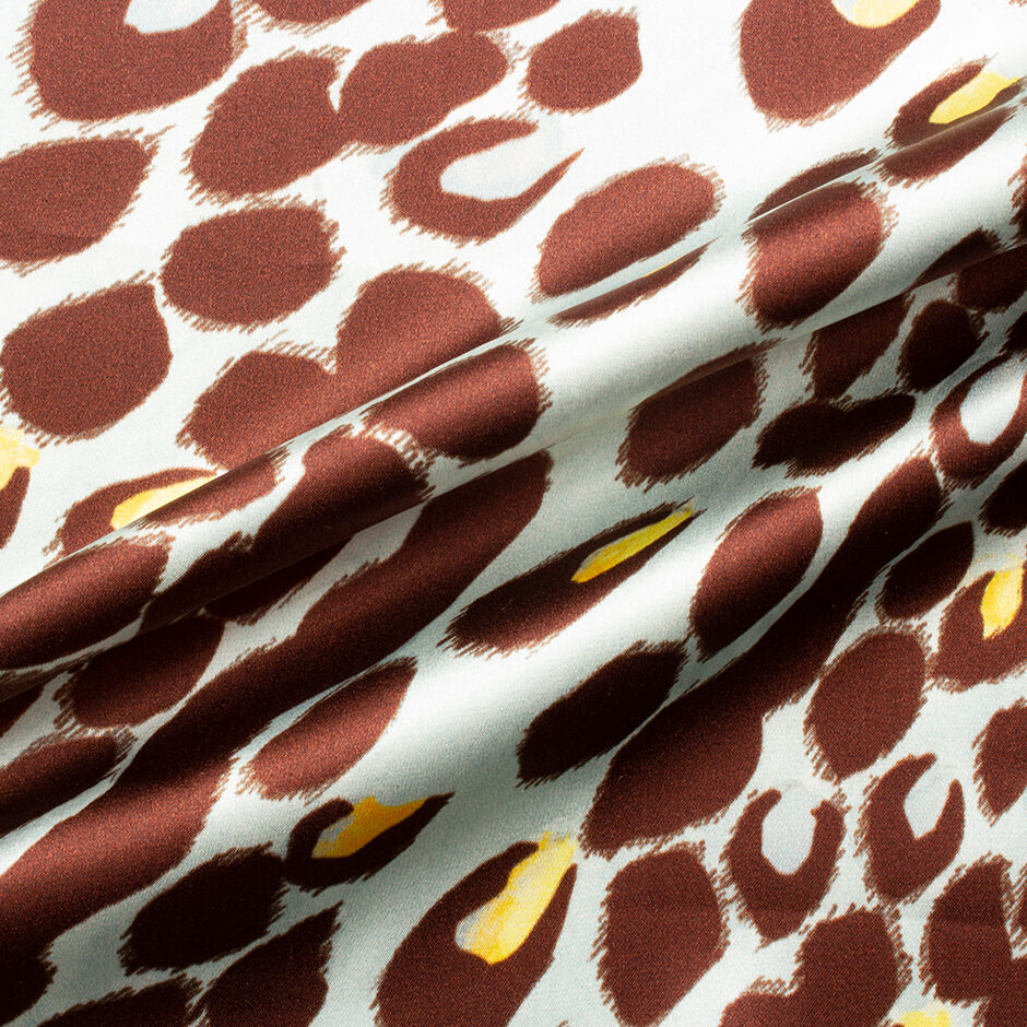 Brown & Blue Animal Print Silk Satin (A 2.95m Piece)