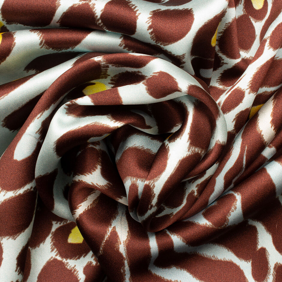 Brown & Blue Animal Print Silk Satin (A 2.95m Piece)