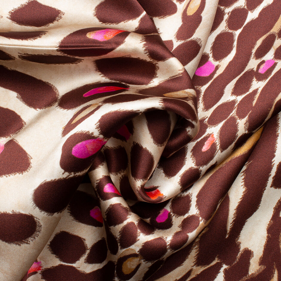 Brown & Beige Animal Printed Silk Satin