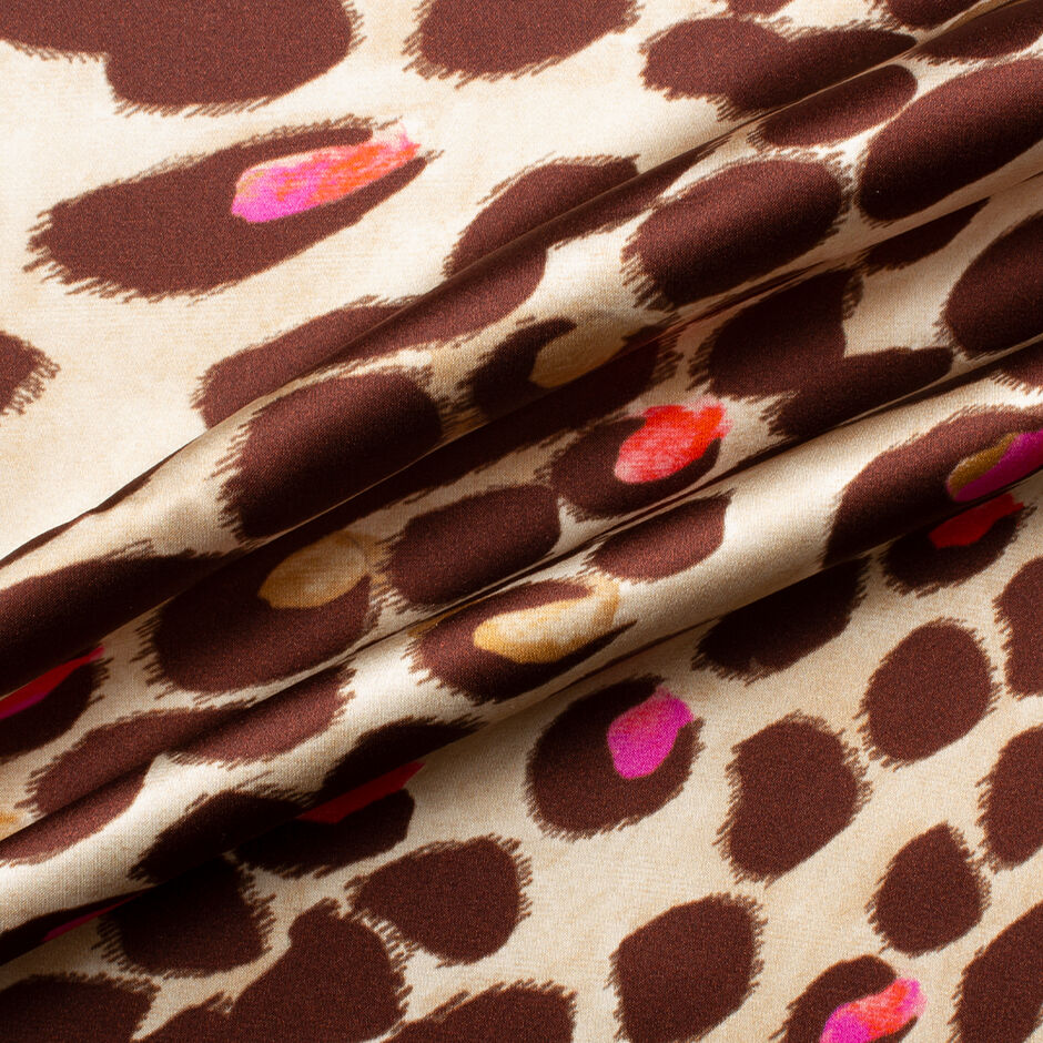 Brown & Beige Animal Printed Silk Satin