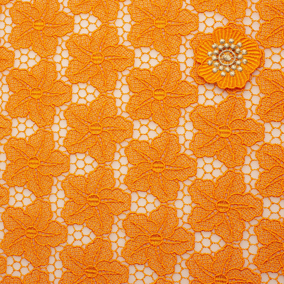 Orange Embroidered Tulle