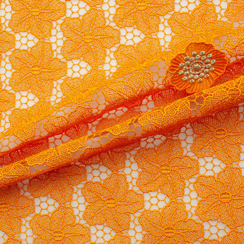 Orange Embroidered Tulle