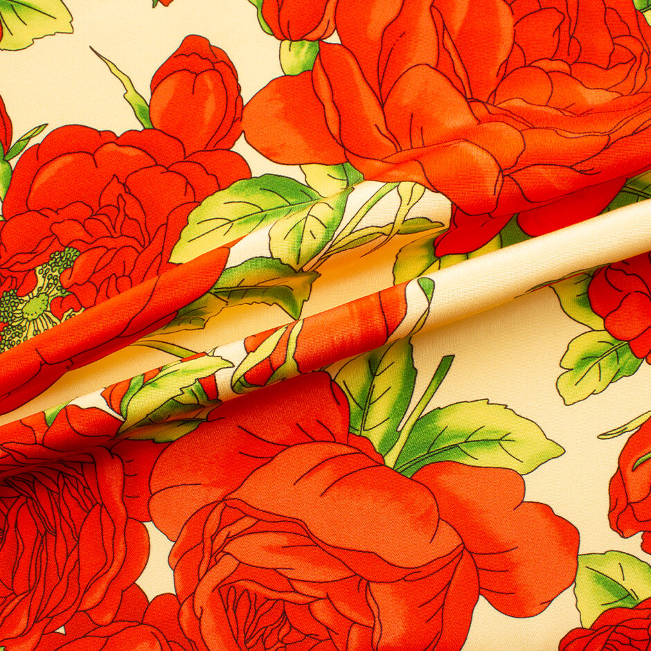 Bold Red Floral Printed Silk Crêpe