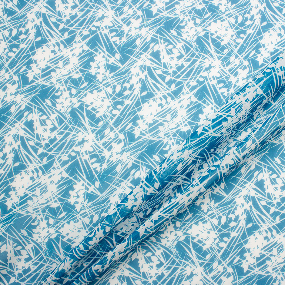 White Floral Printed Teal Silk Georgette (A 2m Piece)