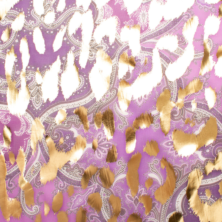 Shaded Violet Paisley Printed Laminated Silk