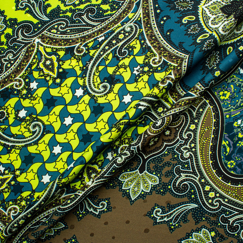 Ink, Green & Brown Printed Silk Jacquard