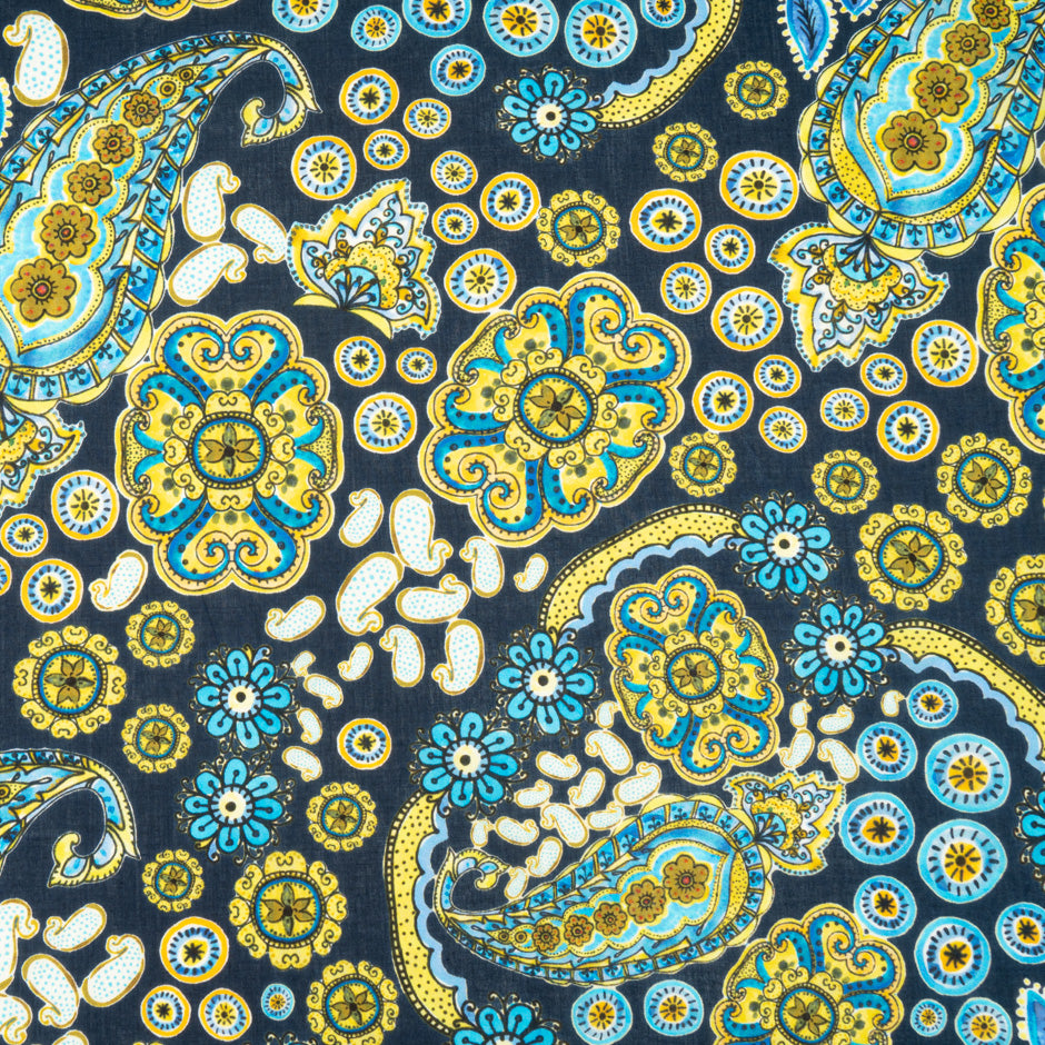 Yellow & Blue Paisley Printed Midnight Blue Cotton