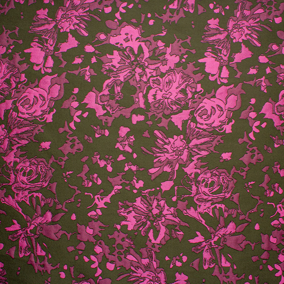 Dark Green & Fuchsia Pink Jacquard Shantung