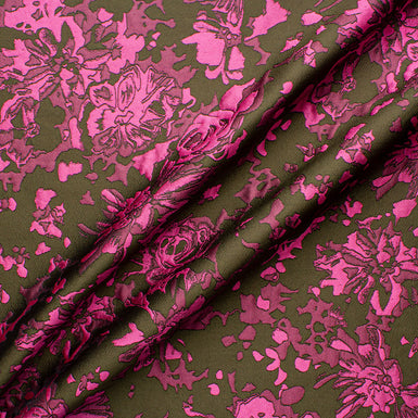 Dark Green & Fuchsia Pink Jacquard Shantung