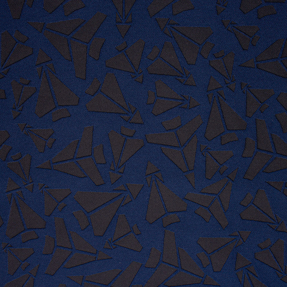 Blue & Black Abstract Airplane Jacquard Brocade